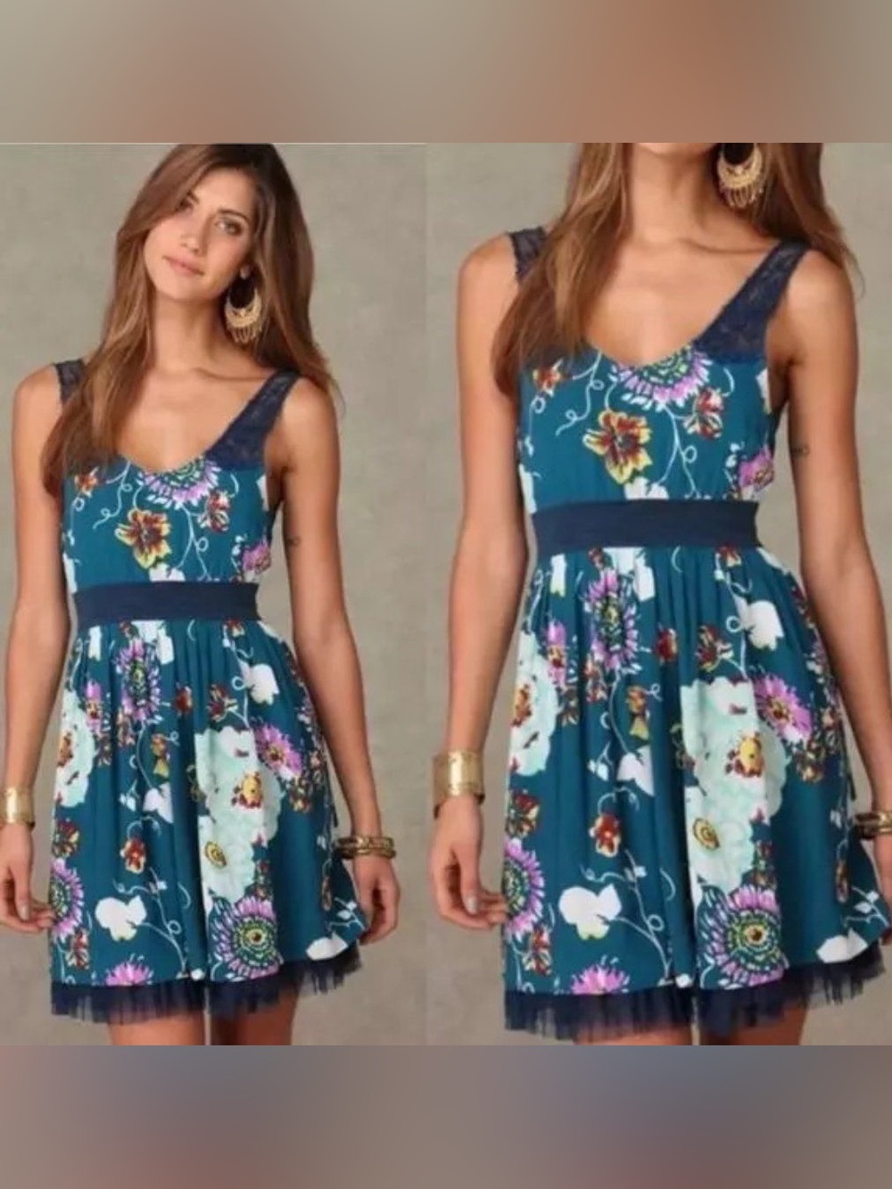 Free People Fairy Garden Mini Dress Blue Floral sleeveless women’s size 6